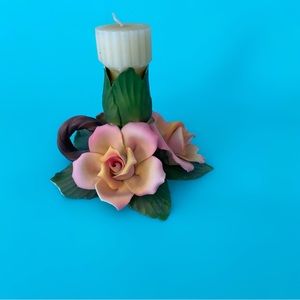 Capodimonte Italian porcelain rose floral candle holder vintage home decor